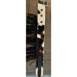 HORSE SHOE FUR/LEATHER FRINGE WIDE BELT SZ L/XL